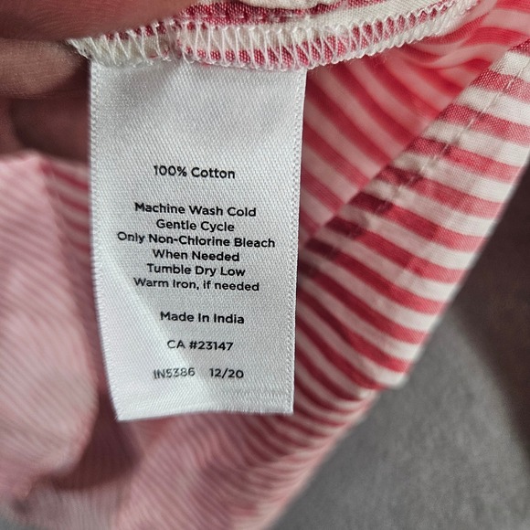 Talbots Womens XL Red White Striped Ruffle Neck Cotton Button Down Shirt Blouse - Picture 6 of 10